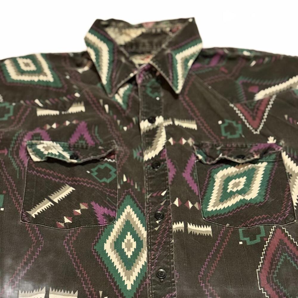 Authentic Western Youngbloods Aztec Print Button Up Shirt Large - Picture 2 of 6